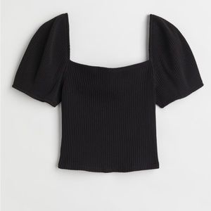2 for 1 ribbed puff sleeve blouse, black and baby blue